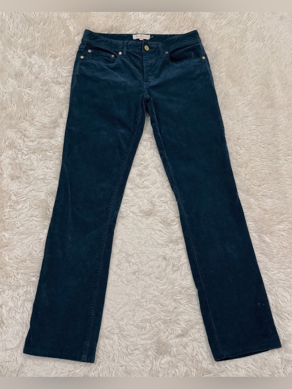*AS IS* Tory Burch Classic Tory Boot Corduroy Pants 27 Jeans Bootcut Blue Logo